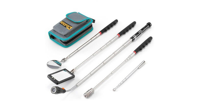 Magnetic pickup and flexible retrieval tool set, Digital torque angle gauge, Soldering iron with temperature control, Battery load tester, Panel removal and trim tools, Methodology
