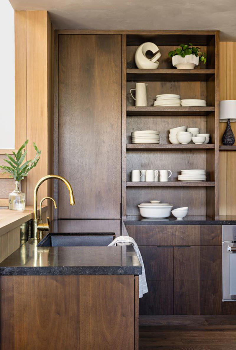 2. Create a Layered Lighting Design, 3. Eliminate Visual Clutter, 4. Aim for Cohesion When Styling Open Shelves, 5. Use Panel-Ready Appliances