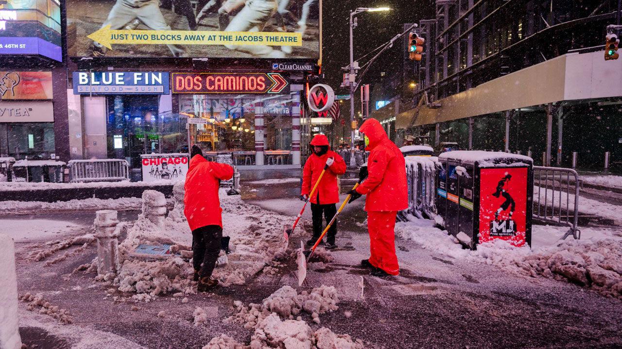 (05:51 p.m. EST) What To Expect Overnight, (05:27 p.m. EST) Power Outages Begin To Fall, (05:13 p.m. EST) Blizzard Warnings Expire For New York City, (04:58 p.m. EST) Every NYC Street Has Seen A Plow, (04:41 p.m. EST) Boston Ready For All Terrain, (04:20 p.m. EST) New Snapshots Of The Storm, (03:57 p.m. EST) Massachusetts Under Travel Ban, (03:38 p.m. EST) Providence Sees Snowiest Days On Record, (03:19 p.m. EST) Power Poles Snapped On Nantucket, (03:00 p.m. EST) Crashes Mount In Maryland, (02:41 p.m. EST) Snow Hammers Boston, New York City, (02:20 p.m. EST) How Does A Bomb Cyclone Compare To A Hurricane?, (02:02 p.m. EST) NYC Schools To Reopen, (01:46 p.m. EST) For The Record, (01:27 p.m. EST) Updated Snowfall Totals, (01:05 p.m. EST) Two Killed In Winter Storm-Related Wreck, (12:48 p.m. EST) Domino Effect At Airports Nationwide, (11:58 a.m. EST) New Photos Sum Up Travel Hazards, (11:43 a.m. EST) Three More Rounds?, (11:24 a.m. EST) Emergency Shovelers Turn Out In Force, (11:01 a.m. EST) Power Outages Top 650,000, (10:43 a.m. EST) 6 Hours, Nonstop Snow, (10:22 a.m. EST) Central Park In 15+ Inches Of Snow, (09:56 a.m. EST) Eat Your Heart Out, Abbey Road, (09:32 a.m. EST) New Jersey Travel Restriction Extended, (09:11 a.m. EST) Watch Winter Storm Hernando On Satellite, (08:47 a.m. EST) 500,000 Homes, Businesses Now Without Power, (08:36 a.m. EST) School Closings: NYC, Boston And Many More, (08:18 a.m. EST) The Two-Plus-Foot Club Has Been Established, (08:12 a.m. EST) How Much More Snow?, (07:58 a.m. EST) NYC’s Heaviest Since The Pandemic, (07:37 a.m. EST) Skiing Fifth Avenue, (07:25 a.m. EST) New Snow Totals For Major NYC Landmarks, (07:12 a.m. EST) Impressive Snow Rates, (06:58 a.m. EST) Thundersnow!!!, (06:50 a.m. EST) Tree Damage In King Of Prussia, Pennsylvania, (06:41 a.m. EST) Top Wind Gusts This Morning, (06:27 a.m. EST) Here Comes The Peak Of The Storm, (06:06 a.m. EST) Flight Cancellations Surge Past 10,000, (05:55 a.m. EST) We’re Dealing With 'Heart-Attack Snow', (05:17 a.m. EST) It's Officially A Bomb Cyclone, (05:00 a.m. EST) Scenes From A Snow-Dusted Times Square, (04:39 a.m. EST) Power Outages Spike To More Than 250,000, (04:15 a.m. EST) Top Snow Totals To Start The Morning
