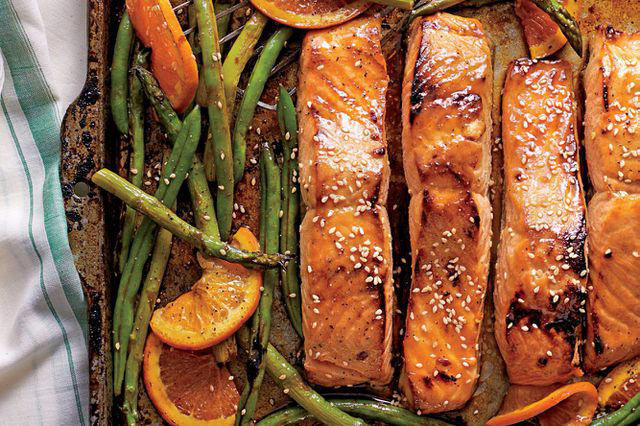 Honey-Soy-Glazed Salmon With Veggies And Oranges, Poppy Seed Chicken, Zucchini Pasta, Smoky Pork and Greens Stew, Sheet Pan Nachos, Lemon-Rosemary-Garlic Chicken and Potatoes, Quick Turkey Chili, Shrimp and Burst Cherry Tomato Pasta, Slow Cooker Brisket Chili, Million Dollar Chicken and Rice