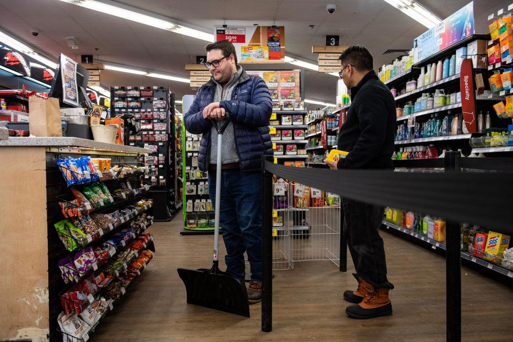 (02:35 p.m. EST) Massachusetts Declares State Of Emergency, (02:15 p.m. EST) Shovel Smart, Not Hard, (01:45 p.m. EST) Transit To Halt In New Jersey, (01:20 p.m. EST) Delays Mount At Airports Along The East Coast, (12:54 p.m. EST) NYC Announces Travel Ban, (12:48 p.m. EST) Cutting It Close, (12:22 p.m. EST) Schools, Broadway Announce Cancellations In New York, (11:55 a.m. EST) How To Save On Heating During A Blizzard , (11:25 a.m. EST) New York City Hiring Locals To Shovel Snow, (10:53 a.m. EST) Grocery Lines Stretch Down City Blocks, (10:21 a.m. EST) Boston Facing Historic, Destructive Winds, (09:55 a.m. EST) Snowfall Forecast To Reach Between 16 And 24 Inches, (09:05 a.m. EST) Sanitation Workers Outfit Garbage Trucks With Plows, Chains, (08:50 a.m. EST) National Weather Service Predicts Extreme Impacts, (08:35 a.m. EST) Timing of Snowfall For Major Northeast Cities, (08:05 a.m. EST) Rhode Island Expecting Biggest Snowfall Of The Season, (07:42 a.m. EST) Flight Cancellations, (07:05 a.m. EST) What Is A Blizzard? , (07:15 a.m. EST) It Has Been A Snowy Winter