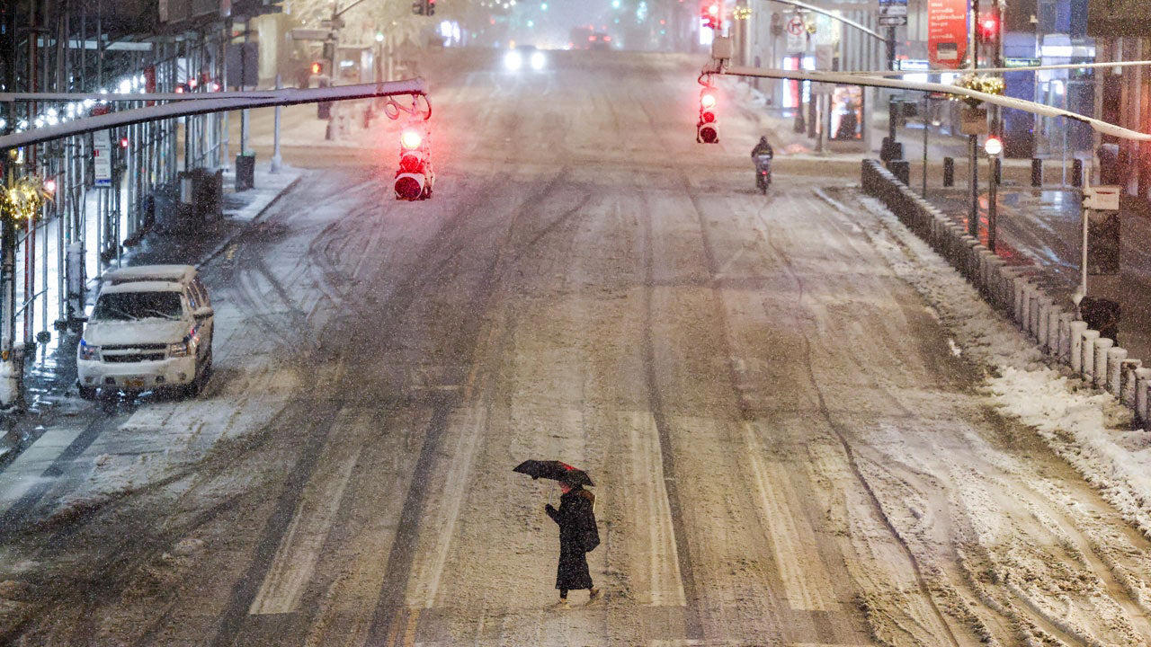 (05:51 p.m. EST) What To Expect Overnight, (05:27 p.m. EST) Power Outages Begin To Fall, (05:13 p.m. EST) Blizzard Warnings Expire For New York City, (04:58 p.m. EST) Every NYC Street Has Seen A Plow, (04:41 p.m. EST) Boston Ready For All Terrain, (04:20 p.m. EST) New Snapshots Of The Storm, (03:57 p.m. EST) Massachusetts Under Travel Ban, (03:38 p.m. EST) Providence Sees Snowiest Days On Record, (03:19 p.m. EST) Power Poles Snapped On Nantucket, (03:00 p.m. EST) Crashes Mount In Maryland, (02:41 p.m. EST) Snow Hammers Boston, New York City, (02:20 p.m. EST) How Does A Bomb Cyclone Compare To A Hurricane?, (02:02 p.m. EST) NYC Schools To Reopen, (01:46 p.m. EST) For The Record, (01:27 p.m. EST) Updated Snowfall Totals, (01:05 p.m. EST) Two Killed In Winter Storm-Related Wreck, (12:48 p.m. EST) Domino Effect At Airports Nationwide, (11:58 a.m. EST) New Photos Sum Up Travel Hazards, (11:43 a.m. EST) Three More Rounds?, (11:24 a.m. EST) Emergency Shovelers Turn Out In Force, (11:01 a.m. EST) Power Outages Top 650,000, (10:43 a.m. EST) 6 Hours, Nonstop Snow, (10:22 a.m. EST) Central Park In 15+ Inches Of Snow, (09:56 a.m. EST) Eat Your Heart Out, Abbey Road, (09:32 a.m. EST) New Jersey Travel Restriction Extended, (09:11 a.m. EST) Watch Winter Storm Hernando On Satellite, (08:47 a.m. EST) 500,000 Homes, Businesses Now Without Power, (08:36 a.m. EST) School Closings: NYC, Boston And Many More, (08:18 a.m. EST) The Two-Plus-Foot Club Has Been Established, (08:12 a.m. EST) How Much More Snow?, (07:58 a.m. EST) NYC’s Heaviest Since The Pandemic, (07:37 a.m. EST) Skiing Fifth Avenue, (07:25 a.m. EST) New Snow Totals For Major NYC Landmarks, (07:12 a.m. EST) Impressive Snow Rates, (06:58 a.m. EST) Thundersnow!!!, (06:50 a.m. EST) Tree Damage In King Of Prussia, Pennsylvania, (06:41 a.m. EST) Top Wind Gusts This Morning, (06:27 a.m. EST) Here Comes The Peak Of The Storm, (06:06 a.m. EST) Flight Cancellations Surge Past 10,000, (05:55 a.m. EST) We’re Dealing With 'Heart-Attack Snow', (05:17 a.m. EST) It's Officially A Bomb Cyclone, (05:00 a.m. EST) Scenes From A Snow-Dusted Times Square, (04:39 a.m. EST) Power Outages Spike To More Than 250,000, (04:15 a.m. EST) Top Snow Totals To Start The Morning
