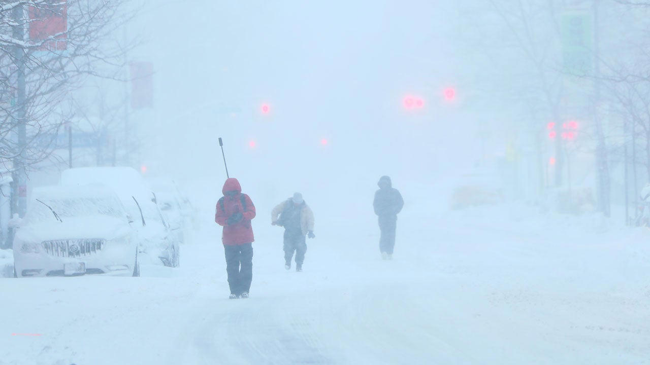 (05:51 p.m. EST) What To Expect Overnight, (05:27 p.m. EST) Power Outages Begin To Fall, (05:13 p.m. EST) Blizzard Warnings Expire For New York City, (04:58 p.m. EST) Every NYC Street Has Seen A Plow, (04:41 p.m. EST) Boston Ready For All Terrain, (04:20 p.m. EST) New Snapshots Of The Storm, (03:57 p.m. EST) Massachusetts Under Travel Ban, (03:38 p.m. EST) Providence Sees Snowiest Days On Record, (03:19 p.m. EST) Power Poles Snapped On Nantucket, (03:00 p.m. EST) Crashes Mount In Maryland, (02:41 p.m. EST) Snow Hammers Boston, New York City, (02:20 p.m. EST) How Does A Bomb Cyclone Compare To A Hurricane?, (02:02 p.m. EST) NYC Schools To Reopen, (01:46 p.m. EST) For The Record, (01:27 p.m. EST) Updated Snowfall Totals, (01:05 p.m. EST) Two Killed In Winter Storm-Related Wreck, (12:48 p.m. EST) Domino Effect At Airports Nationwide, (11:58 a.m. EST) New Photos Sum Up Travel Hazards, (11:43 a.m. EST) Three More Rounds?, (11:24 a.m. EST) Emergency Shovelers Turn Out In Force, (11:01 a.m. EST) Power Outages Top 650,000, (10:43 a.m. EST) 6 Hours, Nonstop Snow, (10:22 a.m. EST) Central Park In 15+ Inches Of Snow, (09:56 a.m. EST) Eat Your Heart Out, Abbey Road, (09:32 a.m. EST) New Jersey Travel Restriction Extended, (09:11 a.m. EST) Watch Winter Storm Hernando On Satellite, (08:47 a.m. EST) 500,000 Homes, Businesses Now Without Power, (08:36 a.m. EST) School Closings: NYC, Boston And Many More, (08:18 a.m. EST) The Two-Plus-Foot Club Has Been Established, (08:12 a.m. EST) How Much More Snow?, (07:58 a.m. EST) NYC’s Heaviest Since The Pandemic, (07:37 a.m. EST) Skiing Fifth Avenue, (07:25 a.m. EST) New Snow Totals For Major NYC Landmarks, (07:12 a.m. EST) Impressive Snow Rates, (06:58 a.m. EST) Thundersnow!!!, (06:50 a.m. EST) Tree Damage In King Of Prussia, Pennsylvania, (06:41 a.m. EST) Top Wind Gusts This Morning, (06:27 a.m. EST) Here Comes The Peak Of The Storm, (06:06 a.m. EST) Flight Cancellations Surge Past 10,000, (05:55 a.m. EST) We’re Dealing With 'Heart-Attack Snow', (05:17 a.m. EST) It's Officially A Bomb Cyclone, (05:00 a.m. EST) Scenes From A Snow-Dusted Times Square, (04:39 a.m. EST) Power Outages Spike To More Than 250,000, (04:15 a.m. EST) Top Snow Totals To Start The Morning