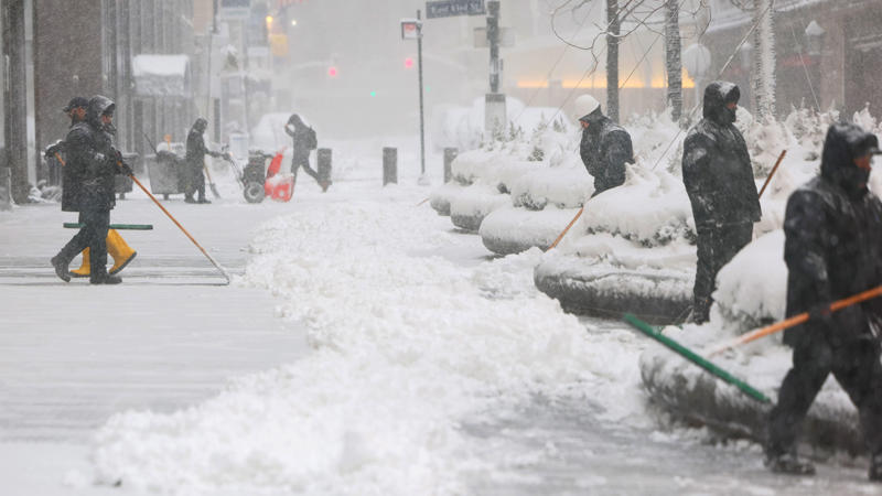(05:51 p.m. EST) What To Expect Overnight, (05:27 p.m. EST) Power Outages Begin To Fall, (05:13 p.m. EST) Blizzard Warnings Expire For New York City, (04:58 p.m. EST) Every NYC Street Has Seen A Plow, (04:41 p.m. EST) Boston Ready For All Terrain, (04:20 p.m. EST) New Snapshots Of The Storm, (03:57 p.m. EST) Massachusetts Under Travel Ban, (03:38 p.m. EST) Providence Sees Snowiest Days On Record, (03:19 p.m. EST) Power Poles Snapped On Nantucket, (03:00 p.m. EST) Crashes Mount In Maryland, (02:41 p.m. EST) Snow Hammers Boston, New York City, (02:20 p.m. EST) How Does A Bomb Cyclone Compare To A Hurricane?, (02:02 p.m. EST) NYC Schools To Reopen, (01:46 p.m. EST) For The Record, (01:27 p.m. EST) Updated Snowfall Totals, (01:05 p.m. EST) Two Killed In Winter Storm-Related Wreck, (12:48 p.m. EST) Domino Effect At Airports Nationwide, (11:58 a.m. EST) New Photos Sum Up Travel Hazards, (11:43 a.m. EST) Three More Rounds?, (11:24 a.m. EST) Emergency Shovelers Turn Out In Force, (11:01 a.m. EST) Power Outages Top 650,000, (10:43 a.m. EST) 6 Hours, Nonstop Snow, (10:22 a.m. EST) Central Park In 15+ Inches Of Snow, (09:56 a.m. EST) Eat Your Heart Out, Abbey Road, (09:32 a.m. EST) New Jersey Travel Restriction Extended, (09:11 a.m. EST) Watch Winter Storm Hernando On Satellite, (08:47 a.m. EST) 500,000 Homes, Businesses Now Without Power, (08:36 a.m. EST) School Closings: NYC, Boston And Many More, (08:18 a.m. EST) The Two-Plus-Foot Club Has Been Established, (08:12 a.m. EST) How Much More Snow?, (07:58 a.m. EST) NYC’s Heaviest Since The Pandemic, (07:37 a.m. EST) Skiing Fifth Avenue, (07:25 a.m. EST) New Snow Totals For Major NYC Landmarks, (07:12 a.m. EST) Impressive Snow Rates, (06:58 a.m. EST) Thundersnow!!!, (06:50 a.m. EST) Tree Damage In King Of Prussia, Pennsylvania, (06:41 a.m. EST) Top Wind Gusts This Morning, (06:27 a.m. EST) Here Comes The Peak Of The Storm, (06:06 a.m. EST) Flight Cancellations Surge Past 10,000, (05:55 a.m. EST) We’re Dealing With 'Heart-Attack Snow', (05:17 a.m. EST) It's Officially A Bomb Cyclone, (05:00 a.m. EST) Scenes From A Snow-Dusted Times Square, (04:39 a.m. EST) Power Outages Spike To More Than 250,000, (04:15 a.m. EST) Top Snow Totals To Start The Morning