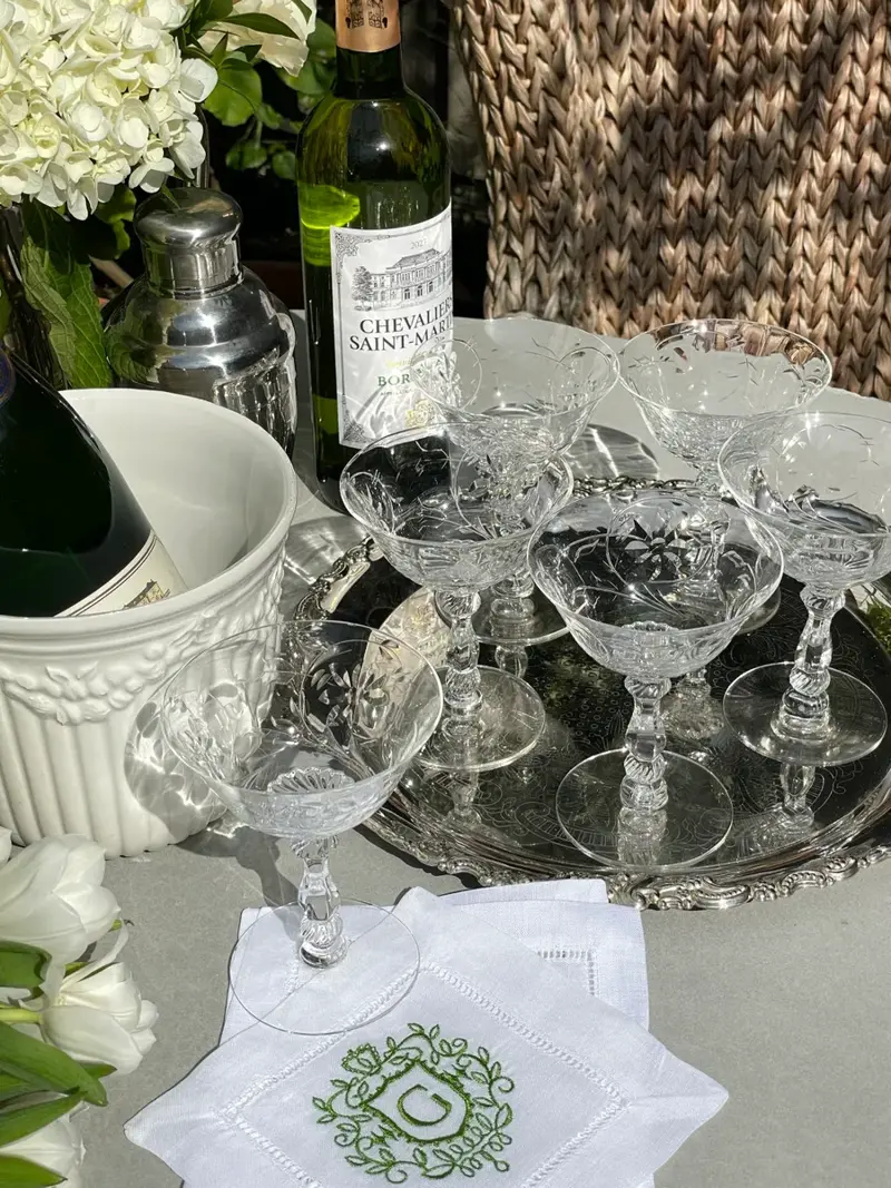 Waterford Crystal Glasses, Dorothy Thorpe ‘Roly Poly’ Glasses , Depression Glass Cups, Vintage English Teacups , Wedgwood Jasperware , Edith Heath ‘Heathware’ , Midcentury Barware , Carnival Glass