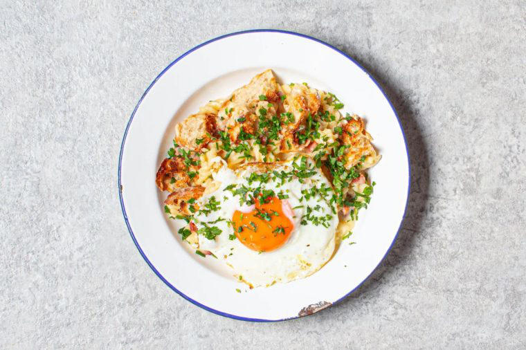 Chicken and mushroom fricassée with French dressed veg, Roasted pork fillet with pommes purée, Chicken chasseur with crusty baguette, Croque Madame-style pasta bake, Harissa eggs cocotte with dippy potatoes and ciabatta soldiers, Fennel and sausage cassoulet