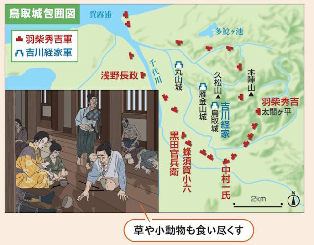 城への食糧補給路を断ち飢餓状態に追い込んだ, 三木城攻め（1578〜80年）, 見落としで時を費やす, 鳥取城攻め（1581年）, 常識破りの早期開城, 大特集では豊臣秀吉について全８つのテーマで解き明かす！