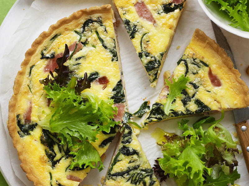 Savoury eggplant and haloumi quiche , Salmon and spinach quiche , Green power mini frittatas with spinach and feta , Mega vegie and haloumi frittata , Pumpkin, feta and basil quiche , Roast vegetable quiche , Spring quiche , Asparagus & fetta frittata , Chorizo & potato frittata , Coronation quiche , Smoked salmon and asparagus quiche , Asparagus frittata , Spanish frittata , Quick three-cheese frittata , Silverbeet quiche , Bacon and mushroom quiche , Kale and quinoa frittata , Tuna and spinach quiche , Bacon, pea and corn frittata , Baked potato, ham and cheese frittata , Smoked chicken & asparagus quiches , Filo salmon quiche , Leftover roast vegetable quiche , Potato, capsicum and spinach frittata , Bacon, chive and potato quiche , Chorizo, spinach and fetta quiche , Smoked ocean trout ricotta quiche , Tomato and fetta quiche , Mini tomato and cheese quiches , Mushroom quiche , Mushroom and spinach quiche , Impossible quiche , Chicken, mushroom and brie quiche , Basic ham and cheese quiche , Caramelised onion & goat’s cheese quiches , Mini ham and corn quiches , Baby rocket quiche , Spinach quiche , Roast pumpkin and zucchini frittata , Chorizo, potato and herb frittata , Zucchini and corn frittatas , Zucchini flower and tomato frittata , Bacon, leek and potato frittata , Wild mushroom and green onion frittata , Tomato, feta and pancetta frittata , Leek and speck quiche , Potato, capsicum and olive frittata , Asparagus, tomato, ricotta and basil frittata , Tuna and asparagus frittata , Primavera frittata , Quiche recipes for kids’ lunch boxes, How to tell if an egg is good to use, More egg recipes for dinner, You might like these omelette recipes