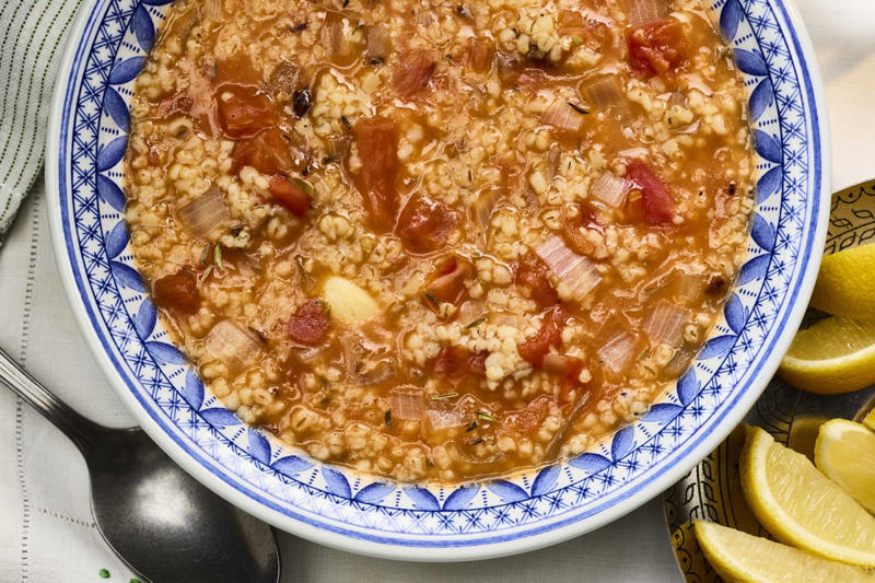Shorbat Adas (Red Lentil Soup with Vegetables), Yogurt Rice, Turmeric Lamb Kebabs, Fattoush, Chicken Biryani, Zeytinyağli Yaprak Sarmasi (Vegetarian Stuffed Grape Leaves), Beef Mafé (West African Peanut Stew), Stuffed Eggplant with Spiced Beef and Pine Nuts, Tchicha Bel Za'atar (Barley Soup with Wild Thyme), Knafeh (Shredded Phyllo and Cheese Pie), Doro Wat Chili (Spicy Ethiopian-Style Chicken Chili), Lamb Martabak, Nasi Goreng Jawa (Javanese Fried Rice), Chicken Yassa with Fonio, Chocolate-Hazelnut Baklava, Yayla Çorbası (Turkish Yogurt Soup) with Velibah, Thiéboudienne (Senegalese Jollof Rice and Fish), Aloo Samosas, Chicken Hummus Bowl, Obe Ata (Nigerian Chicken, Tomato, and Pepper Stew), Kibbeh Bil Sanieh, Beef-and-Fonio Meatballs with Sweet Potato Stew, Roasted Carrots with Preserved Lemons and Dates, Ka'ak Bi Tamer (Cinnamon-Date Paste–Filled Cookies), Saffron Chicken Tagine