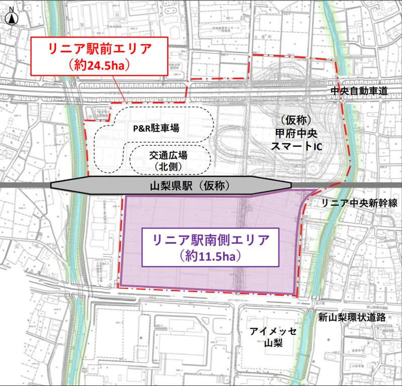 リニア山梨県駅はどこにできる？, 日本初！高速道路ICと直結する「最強のアクセス」, リニア「山梨県駅」は日本のモーダルシフトを加速させるか, 2面4線の巨大高架駅、改札は利便性の高い2階に, 駅周辺は「スマートシティ」へ、24.5haの巨大開発が始動