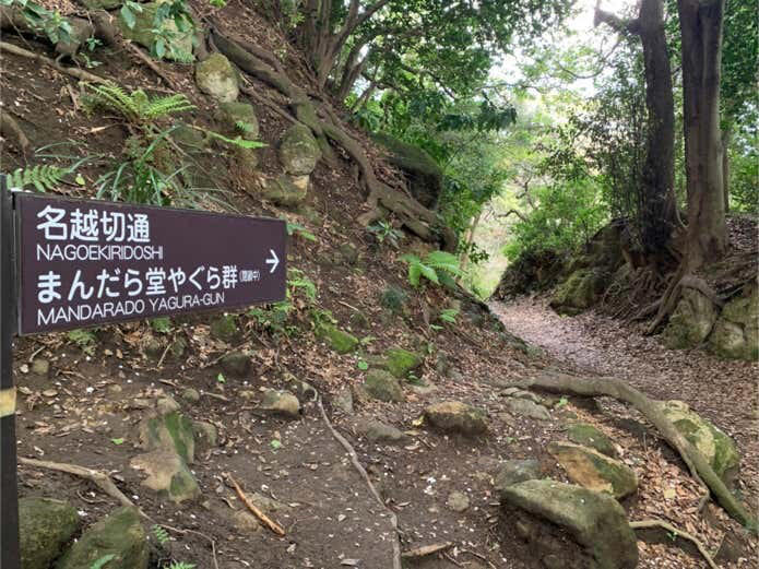 名越切通しハイキングコース概要, Section1：名越バス停〜登山口（1.7km・約29分）, Section2：登山口〜法性寺（1.6km・約47分）, Section3：法性寺〜逗子駅（2.8km・約40分）