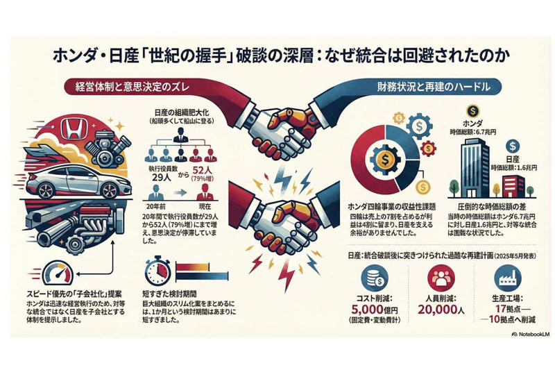 「世紀の握手」破談の3つのポイント, 役員過多と意思決定停滞, 子会社化の判断理由, 統合破談の必然性と時間要因