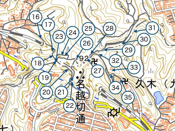 名越切通しハイキングコース概要, Section1：名越バス停〜登山口（1.7km・約29分）, Section2：登山口〜法性寺（1.6km・約47分）, Section3：法性寺〜逗子駅（2.8km・約40分）
