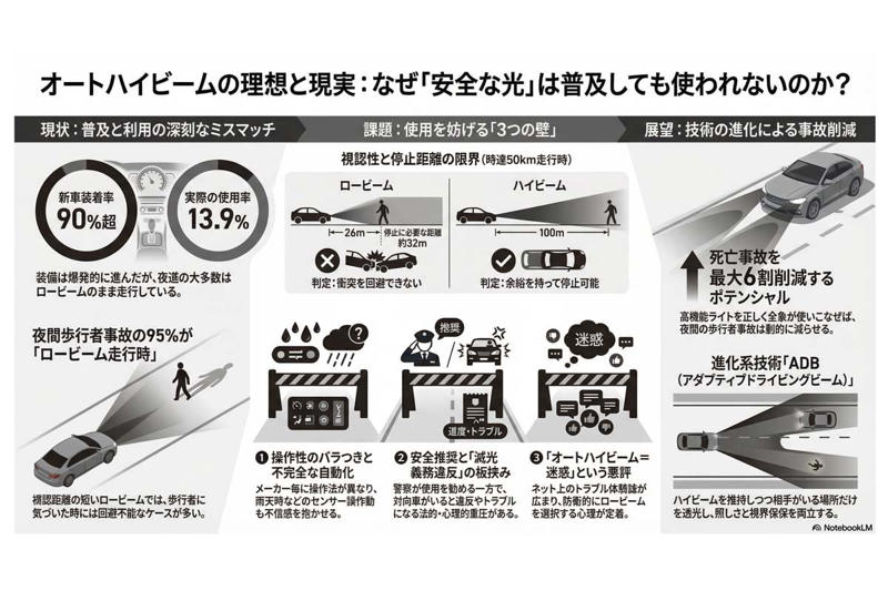 普及率と利用率の乖離, 操作の複雑さと誤解, 法規と安全の矛盾, 性能が生む事故削減効果, 普及と活用のギャップ