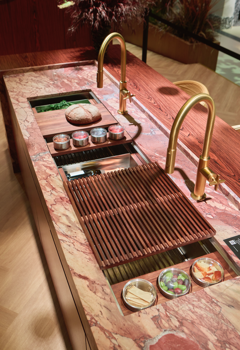 Patchwork Stone, Social Sinks, Furniture-Forward Appliances, Super Tall Islands, All-in-One Faucets, Color-Drenched Pulls, The Statement Grill