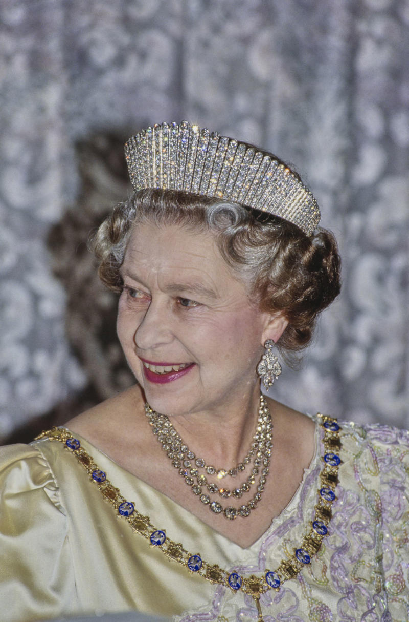 Some are hundreds of years old., The Oriental Circlet Tiara, Queen Mary of Denmark's Engagement Ring, The Coronation Spoon, Queen Elizabeth's Three Stranded Pearls, Prince Albert's Sapphire Brooch, Queen Maxima of the Netherland's Engagement Ring, The Girls of Great Britain and Ireland Tiara, Meghan Markle's Engagement Ring, The Nizam of Hyderabad Diamond Necklace, The Vladimir Circle Tiara, Queen Elizabeth's Engagement Ring, Grace Kelly's Engagement Ring, Collingwood Diamond and Pearl Earrings, Queen Elizabeth's Brooch, Queen Alexandra Parure, The Black Orlov Diamond, Queen Mary Fringe Tiara, Bahrain Pearl Diamond Drop Earrings, The Missing Lozenge Bandeau, Princess Diana's Engagement Ring, The Sovereign’s Scepter, Lover's Knot Tiara, The Crown of Queen Elizabeth the Queen Mother, The French Crown Jewels, Regent Diamond, The Kokoshnik Tiara, Cartier Halo Tiara, The Savoy Jewels, The Imperial State Crown