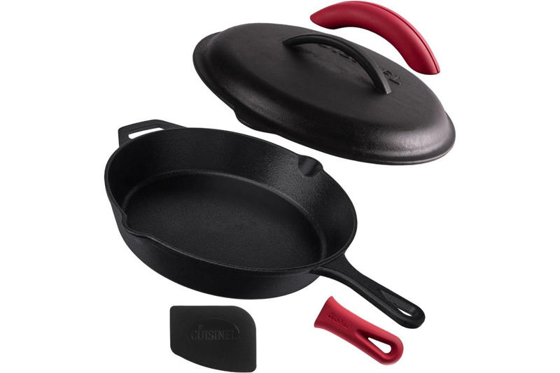 Best Shopper-Loved Cast Iron Skillets at Amazon, Lodge Seasoned Cast Iron Skillet, 12-Inch, Le Creuset Enameled Cast Iron Classic Skillet, 9-Inch, Lodge Mini Seasoned Cast Iron Skillet, 6.5-Inch, Cuisinel Cast Iron Skillet with Lid, Lodge Cast Iron Round Griddle, Amazon Basics Pre-Seasoned Cast Iron Skillet, Utopia Kitchen Cast Iron Skillet, 12-Inch, Simple Chef Cast Iron Skillets, 3-Piece Set, Victoria 8-Inch Cast Iron Skillet