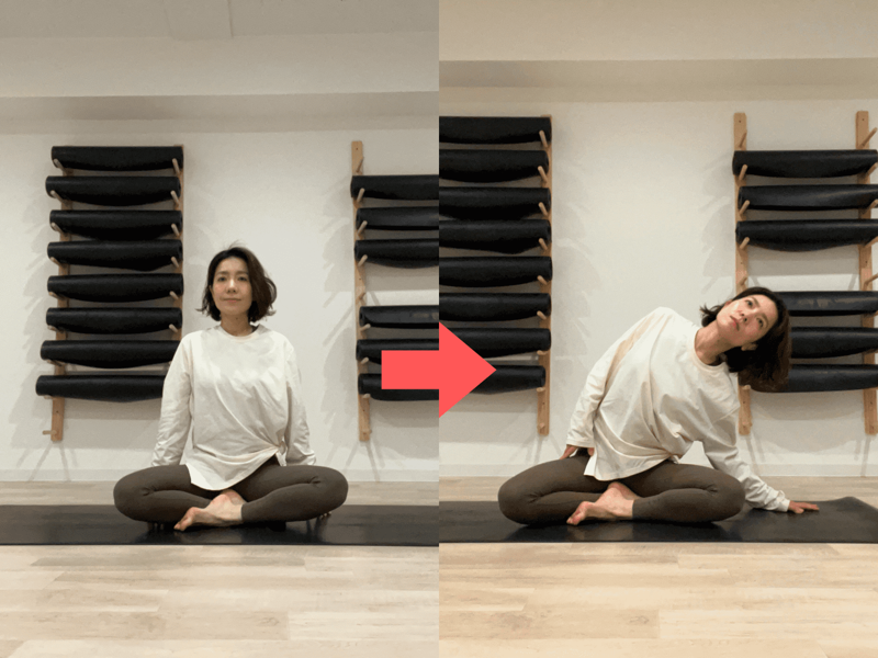 背中の硬さがぽっこりお腹を招く理由, 側屈で背骨をしならせて姿勢を整える, 背骨をたわませる「座位のサイドベンド」, 座位のサイドベンドのやり方, 効果を高めるためのポイント