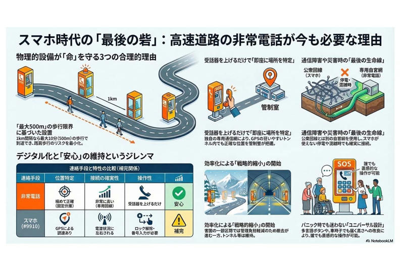 高速道路の非常電話が残る理由, 縮小の合理性と維持の必要性, 1kmごとである理由, 技術進化と物理拠点の価値