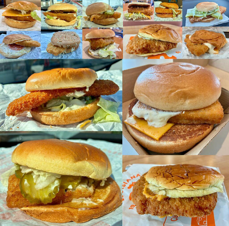 McDonald’s: Filet-O-Fish, Rally’s: Crispy Fish, Long John Silver’s: Fish Sandwich, Burger King: Big Fish, Dairy Queen: Wild Alaska Fish, Arby’s: Crispy Fish, Wendy’s: Crispy Panko Fish, Sonic: Fish, Swensons: Crispy Fish, Popeyes: Classic Flounder Fish, Culver’s: North Atlantic Cod, Freddy’s: Deluxe Crispy Fish, Arby’s: King’s Hawaiian® Fish Deluxe, Popeyes: Spicy Flounder Fish, Culver’s: Northwoods walleye