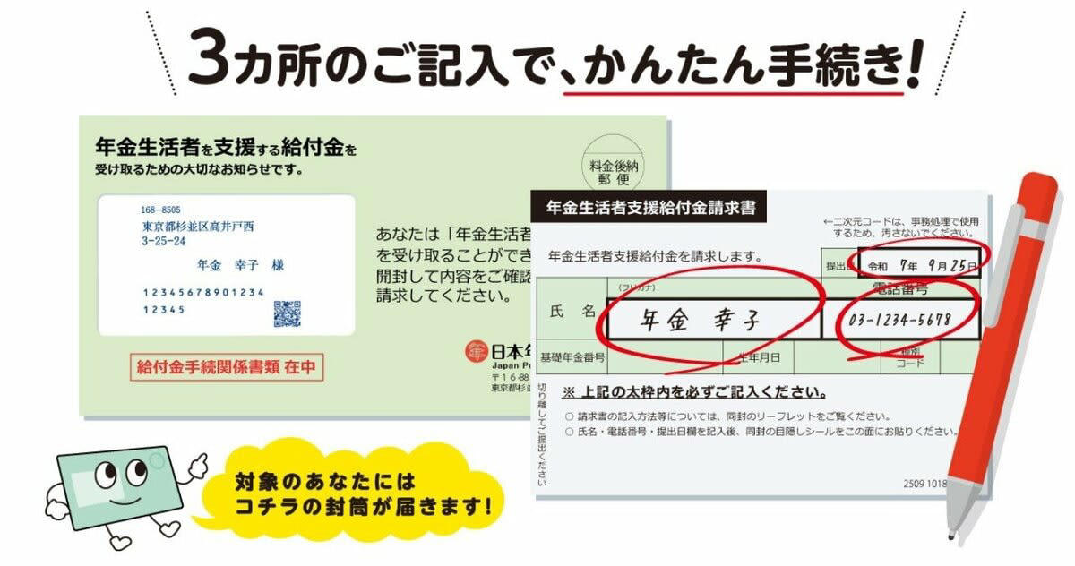 年金にプラスされる「年金生活者支援給付金」とは？制度の基本を解説, 【種類別】年金生活者支援給付金の支給対象となる条件, 老齢年金生活者支援給付金の支給要件, 障害年金・遺族年金生活者支援給付金の対象者, 2026年度の「年金生活者支援給付金」はいくらもらえる？, 【2026年度】給付額の一覧（老齢・障害・遺族）, 申請しないともらえない？年金生活者支援給付金の請求手続き, 年金受給中に新たに対象となった場合の手続き, これから年金の受給を開始する場合の手続き, 2度目以降の手続きは原則不要, 【参考】国民年金と厚生年金の平均受給月額はいくら？, 国民年金の平均月額, 厚生年金の平均月額（国民年金を含む）