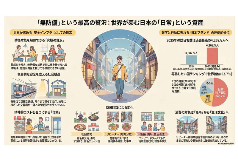 防衛本能が解除される国, リピーター急増の背景, 体験としての生活空間, 生活観光が生む摩擦