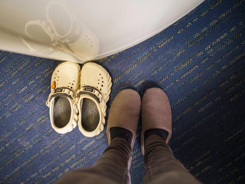 I spent the morning on my feet., Slippers and Crocs were worth packing, too., Utilizing the top bunk made the space feel bigger., I did light cardio workouts during long train stops.