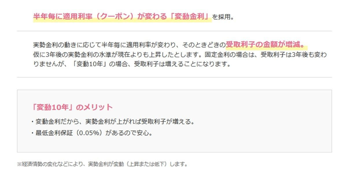 個人向け国債は「変動10年」「固定5年」「固定3年」の3種類, 変動金利：10年満期（変動10年）, 固定金利：5年満期（固定5年）, 固定金利：3年満期（固定3年）, 【3月最新】個人向け国債の金利情報, 【3種類の個人向け国債】「人気」を集めているのはどれ？最新データをもとにチェック, 「個人向け国債 vs 定期預金」メリット・デメリットは？5年後の資産額を比較してみた, 個人向け国債の主なメリット・デメリット, 定期預金のメリット・デメリット, 「固定5年」と「定期預金」5年後の資産額を比較, 資金計画に合った投資先を選ぼう