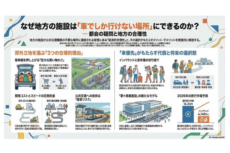 都会と地方の観光常識の断絶, 地方観光が抱える三つの構造リスク, 郊外立地が生む収益構造, 地方観光の構造的ジレンマ, 郊外立地の利益と代償, 観光開発の三つの進路, 地方観光モデルの転換点