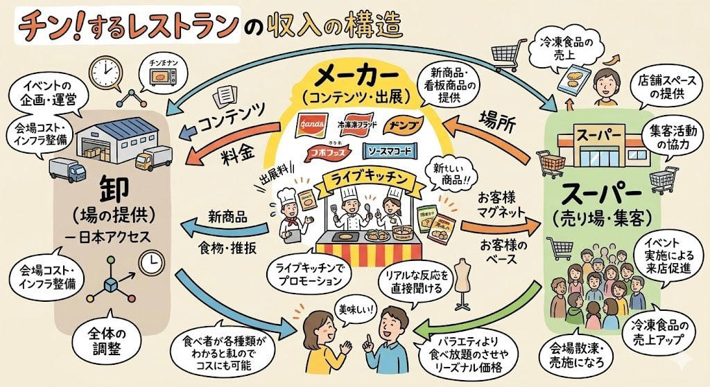 この記事で学べること, 冷凍食品200種類が2,000円で90分食べ放題, 2,174人→8,592人。2年で来場者4倍の爆発, 試食の「ケチケチ問題」を全部ひっくり返した, 売上2兆4,000億円の「裏方」が食べ放題レストランを開いた理由, スーパーの店内で食べ放題をやったらどうなったか, 2,000円で200種類食べ放題、採算はどう合ってるのか, 「節約疲れ」が火をつけた, まとめ：「チン！するレストラン」から学ぶ3つの法則