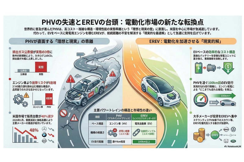 世界の電動化動向, PHVの利用実態と課題, 米国PHV市場の変化, EREVの市場優位性, EREVの現実的選択肢, 電動化の消費者視点