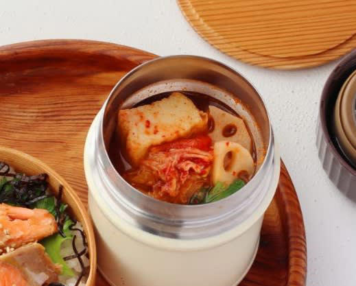 腸活スープで元気！「厚揚げとれんこんのキムチ味噌スープ」「塩鮭丼」2品弁当, 1品目 厚揚げとれんこんのキムチ味噌スープ, 材料（1人分／スープジャー容量0.38L使用）, 「心が楽になる2品弁当」のルール