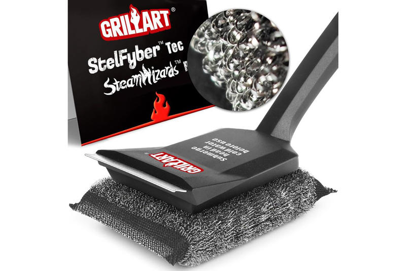 Grillart Grill Brush and Scraper, Aweasroy 4-Piece Grill-Cleaning Brick Set, Scrub Daddy BBQ Daddy Grill Brush, Grillart SteamWizards Grill Brush, Cuisinart Triple Coil Brush, BBQ-Aid Bristle-Free Grill Brush, Grillart SteamWizards StelFyber Grill Brush