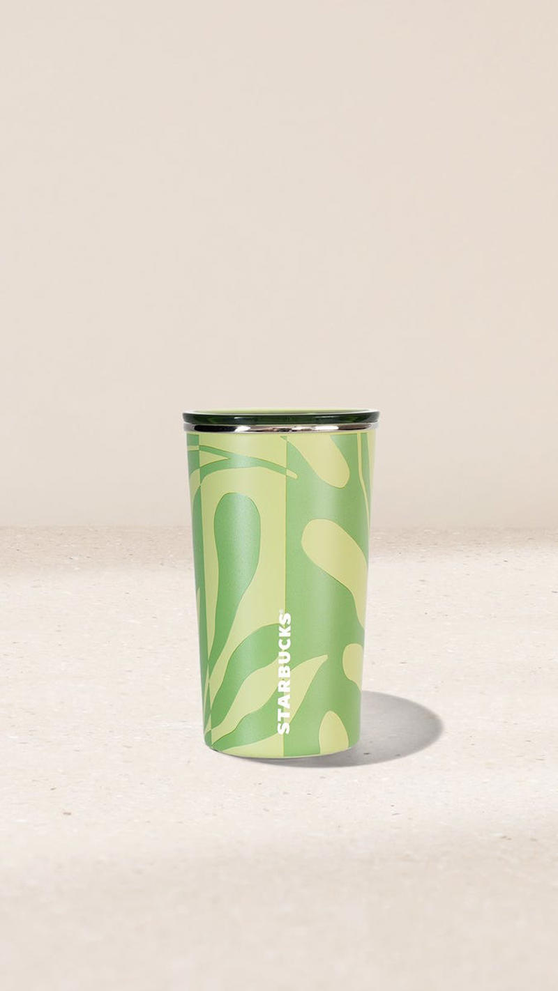 Matcha Splatter Mug, Matcha Glass Cold Cup, Rippled Glass Cup, Rippled Matcha Mug, Botanical Glass Mug, Botanical Stainless Steel Cold Cup, Dream in Green Tumbler