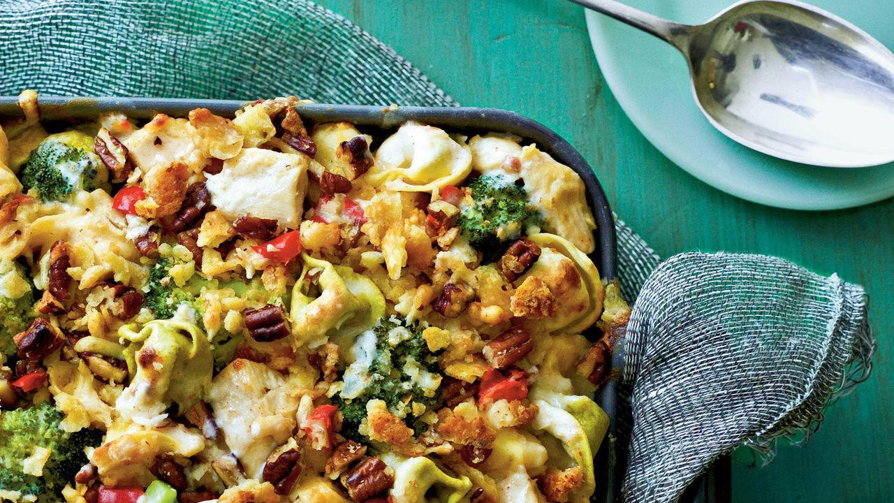 Chicken-And-Rice Bake With Broccolini, Chicken-And-Biscuit Casserole, BLT Pain Perdu Casserole, Macaroni Corn Casserole, Hashbrown Casserole, Old-Fashioned Chicken Pot Pie, Pineapple Casserole, New-School Pineapple Casserole, Ham And Noodle Casserole, Layered Squash Casserole, Hot Chicken Salad, Mini Cheese Grits Casseroles, Stuffed Ham-And-Cheese Croissant Casserole, Shrimp And Grits Casserole, Baked Ziti With Summer Vegetables, Poppy Seed Chicken, Chicken-And-Wild Rice Casserole, Chocolate Cobbler, Cakey Strawberry Cobbler, Pumpkin Crisp, Asparagus Casserole, Roasted Tomato Macaroni And Cheese, Pasta-Chicken-Broccoli Bake, Eggplant Rollups, Loaded Cauliflower Casserole, Everything Bagel Casserole, Old-Fashioned Apple And Cheese Casserole, Mushroom And Thyme Chicken-Broccoli Casserole, Cheesy Chicken Casserole, Meatball Casserole