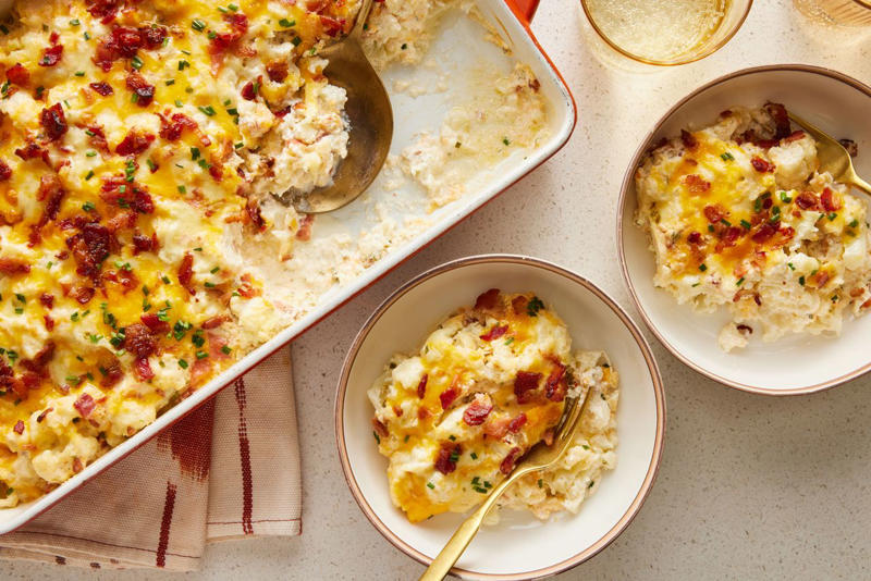 Chicken-And-Rice Bake With Broccolini, Chicken-And-Biscuit Casserole, BLT Pain Perdu Casserole, Macaroni Corn Casserole, Hashbrown Casserole, Old-Fashioned Chicken Pot Pie, Pineapple Casserole, New-School Pineapple Casserole, Ham And Noodle Casserole, Layered Squash Casserole, Hot Chicken Salad, Mini Cheese Grits Casseroles, Stuffed Ham-And-Cheese Croissant Casserole, Shrimp And Grits Casserole, Baked Ziti With Summer Vegetables, Poppy Seed Chicken, Chicken-And-Wild Rice Casserole, Chocolate Cobbler, Cakey Strawberry Cobbler, Pumpkin Crisp, Asparagus Casserole, Roasted Tomato Macaroni And Cheese, Pasta-Chicken-Broccoli Bake, Eggplant Rollups, Loaded Cauliflower Casserole, Everything Bagel Casserole, Old-Fashioned Apple And Cheese Casserole, Mushroom And Thyme Chicken-Broccoli Casserole, Cheesy Chicken Casserole, Meatball Casserole