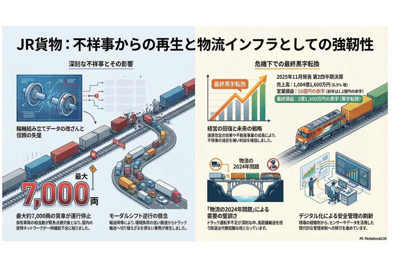 物流網の依存構造, 輪軸不正と運行停止, モーダルシフトの逆流, 運賃改定と需要構造, 環境対応と効率化