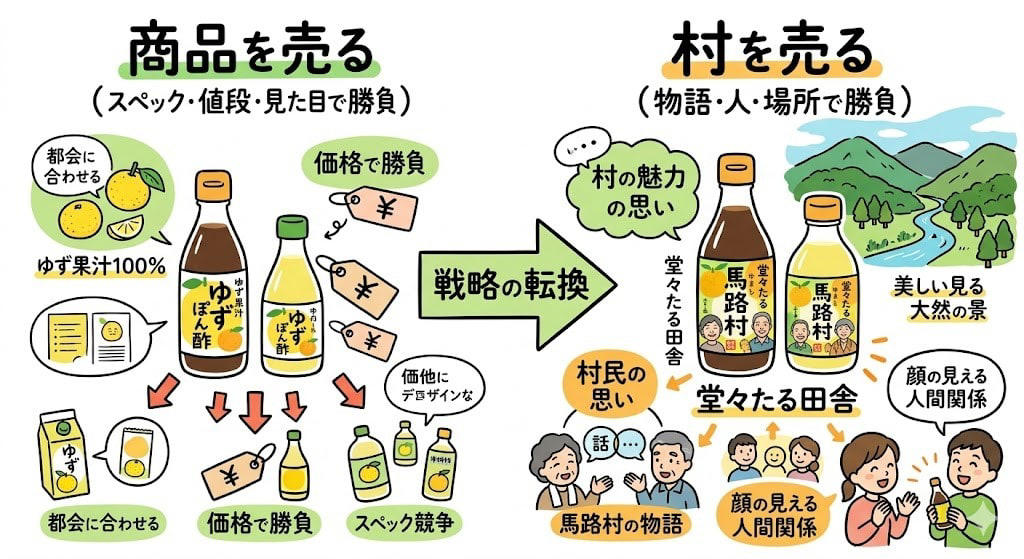 この記事で学べること, 「農家にお金が払えん」, 「見た目が悪い？潰してしまえ」, ぽん酢1本580円が年15億円になるまで, 「商品を売るな、村を売れ」, なぜ馬路村"だけ"が成功したのか, 150日間、自分の足で売った男, 大豊作が生んだ「ごっくん馬路村」, 「お客さんが喜ぶ農業へ舵を切ってみんかえ」, まとめ：「何もない」を武器にする4つの公式
