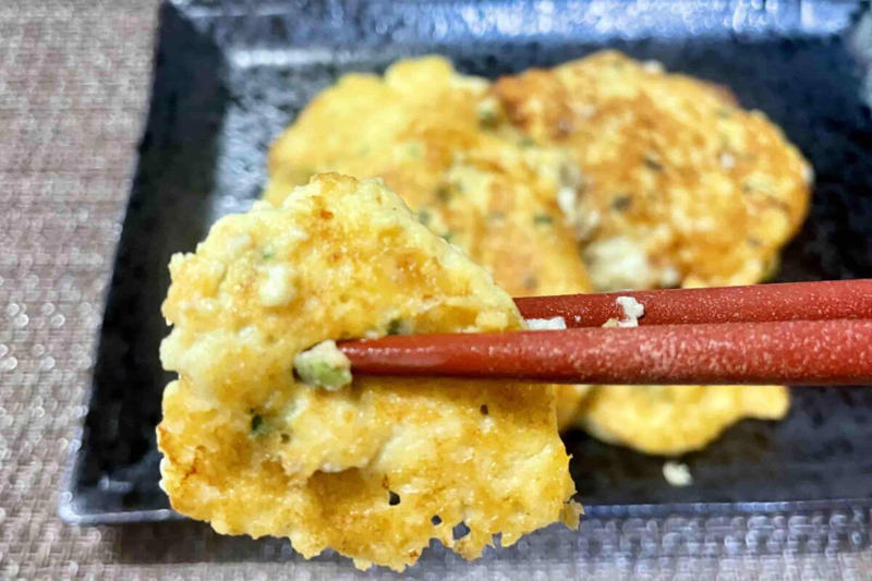 ■「豆腐のお焼き」の材料, ■まな板も包丁もいらないお手軽レシピ, ■生地がゆるめなので丁寧に焼く, ■味しっかりめで、おつまみに最高
