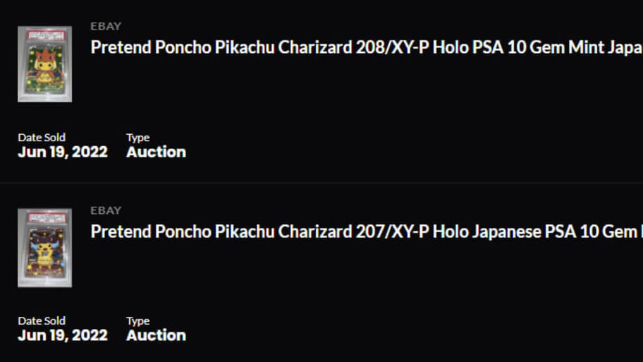 1. Pretend Team Skull Pikachu - 2018, 2. Pretend Team Skull Pikachu - 2026, 3. Poncho Rayquaza Pikachu - 2022, 4. Poncho Rayquaza Pikachu - 2025, 5. Poncho Charizard Pikachu - 2022, 6. Poncho Charizard Pikachu - 2025, 7. Pretend Gyarados/Magikarp Pikachu - 2017, 8. Pretend Gyarados/Magikarp Pikachu - 2026