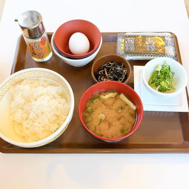すき家では、400円以下で食べられる「コスパばつぐん朝食」を販売中です。, 朝ごはんらしい定番メニューです。, たまごは濃厚な味わいがクセになる。, 納豆とネギのシャキシャキ感もたまりません。, 焼きのりとも相性ばつぐん！, 小鉢とお味噌汁は、口の中をさっぱりさせてくれる存在。, サクッと食べて元気になれる朝食です。, 朝食なら、松屋の「豚汁朝定食」もおすすめです。, 豚汁には具材が9種類も入っています。