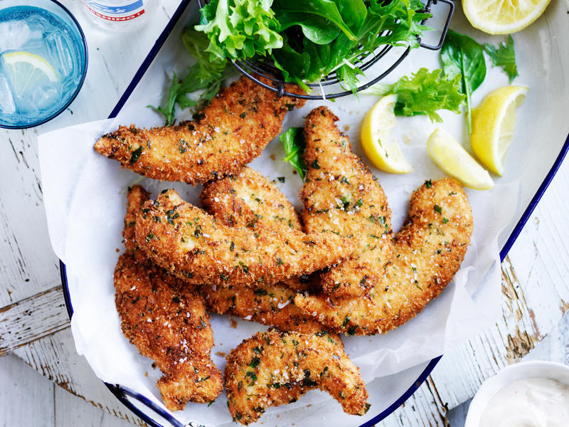 What is a chicken tenderloin?, Chicken tenderloin recipes,          Peanut-free satay chicken skewers      ,          Cheesy chicken, tomato and bacon rigatoni      ,          Chicken yakitori      ,          Satay chicken skewers      ,          Five ingredient dukkah chicken with haloumi and peach salad      ,          Crispy chicken dippers      ,          Chicken and broccolini tagliatelle      ,          Tandoori chicken, spinach and mint with spiced yoghurt      ,          Lemon and thyme chicken schnitzel with coleslaw      , Sides to serve with these recipes, More chicken recipes