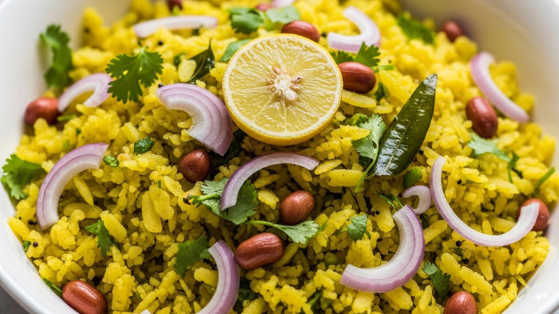 Soaked Poha: Poha can be quickly softened with water and mixed with peanuts, onions, lemon juice and spices for a simple no-cook breakfast. (AI generated image for representation)