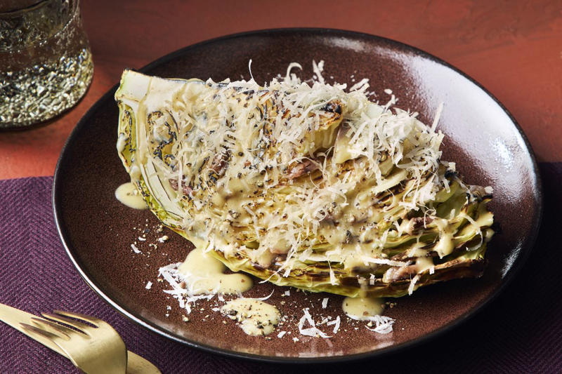 Charred Cabbage Salad with Pecan Dukkah and Chile-Lime Butter, One-Pot Creamy Cabbage Pasta, Korean Cabbage Pancakes, Buttery Irish Cabbage, Apple Cider–Braised Cabbage, Gingery Creamed Kale and Cabbage, Caramelized Cabbage with Caraway-Chili Crisp, Charred Cabbage with Coconut, Garlic, and Chili Crisp, Cabbage and White Bean Soup with Crispy Prosciutto, Feta and Cabbage Pierogi, Coconut-Lime Chicken and Cabbage Salad, Charred Cabbage with Ssamjang Butter, Coconut-Cabbage Soup with Lemongrass, Braised Chicken Thighs with Sauerkraut, Sautéed Cabbage with Herbs, Niños Envueltos Dominicanos (Dominican Stuffed Cabbage Rolls), Mul Kimchi (White Kimchi), Red Cabbage Salad with Baked Cherries, Apples, and Almond Dukkah, Buttery Cabbage-and-Sausage Pasta, Lillian’s Whole Stuffed Cabbage, Classic Coleslaw, Cabbage and Speck Panade, Braised Red Cabbage with Apples and Bacon, Napa Cabbage Pockets with Tofu, Pan-Seared Skirt Steaks with Carrot Puree and Braised Cabbage, Vigorón (Nicaraguan Cabbage and Yuca with Chicharrones), Charred Cabbage Wedges with Anchovies and Parmesan, Corned Beef and Cabbage, Quick Red Cabbage Slaw, Potato and Smoked Fish Cabbage Rolls, Red Cabbage Salad with Fennel, Orange, and Pepitas, Avocado and Cabbage Slaw, Meat-Stuffed Cabbage Cakes, Red Cabbage Stir-Fry with Coconut