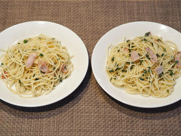 そもそも「水漬けパスタ」とは？, 革命的裏ワザ「水漬けパスタ」の作り方, ゆで上がりはどんな感じ？, どっちがおいしい？食べ比べてみた！, 長期保存も可能。作りおきにもおすすめです