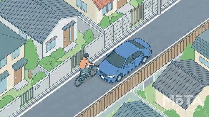 今までと何が変わるのか？ 「なんとなく」に初めて罰則がついた, これまでの法律は「できる限り安全に」という努力義務だった, なぜ今このルールが生まれたのか？ 「風圧」と「ふらつき」の対策, 追い越し時の間隔は1.5m必要？ 速度との組み合わせで判断する新基準, 1.5mは「絶対」ではなく「目安」, 「認識しているか否か」で変わる目安距離, 「間隔・速度・待機」の3択構造が法律上の正解, 自転車側にも新たな義務が課される, 「この場面、どうする？」自転車追い越し時の判断に迷うケース別対処法, ケース（1）狭い道で対向車がいる場合, ケース（2）自転車が道の真ん中を走っていて寄ってくれない場合, ケース（3）後続のクルマが詰まって渋滞してきた場合, ケース（4）対向してくる自転車とのすれ違う場合, 罰則はどうなる？ いつから対象になる？, 行政処分（反則金＋違反点数）, 刑事罰（より重大な違反）, 経過措置はなし！ 2026年4月1日から即適用, 自転車への青切符導入で追い越しがしやすくなる？ ドライバーへの影響, 青切符導入で「ルールを守る自転車」が増える, 「左端に寄る自転車」が標準になる, トラブルを回避！ 今日から変えたい4つの運転習慣, 自転車を見たら「抜けるか否か」を意識的に判断する, 間隔が取れないときは迷わず「減速か待機」を選ぶ, 自転車が左に寄ってきたら「追い越しのサイン」として活用する, ドライブレコーダーを常時録画しておく, まとめ：自転車の追い越しルール改正で押さえるべき5つのポイント