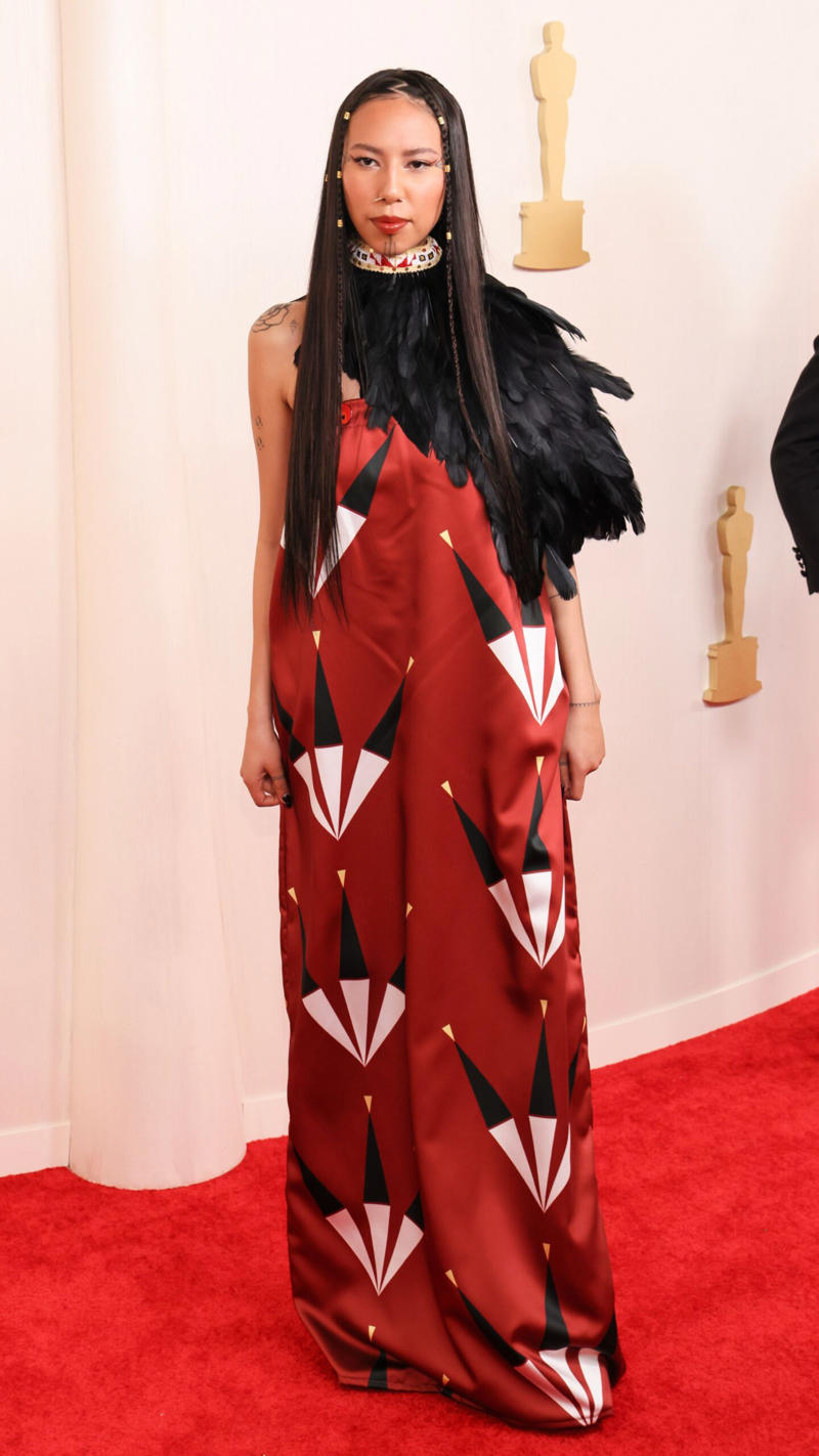 Ariana Grande in Schiaparelli Couture and De Beers Jewellery , Zoe Saldaña in Custom Saint Laurent and Cartier High Jewellery , Margaret Qualley in Chanel , Selena Gomez in Ralph Lauren and Bvlgari High Jewellery , Elle Fanning in Sarah Burton For Givenchy and Cartier Jewellery , Quannah Chasinghorse in Red Berry Woman , Jennifer Lawrence in Dior , Danai Gurira in Jason Wu and Messika , Jessie Buckley in Rodarte , Zendaya in Custom Valentino , Janelle Monáe in Ralph Lauren , Gemma Chan in Valentino , Saoirse Ronan in Calvin Klein , Margot Robbie in Chanel , Ruth Negga in Valentino , Zendaya, Vivienne Westwood , Cate Blanchett in Armani Privé , Lupita Nyong’o in Prada , Jennifer Lawrence in Christian Dior , Anne Hathaway in Valentino , Diane Kruger in Chanel , Sarah Jessica Parker in Chanel , Marion Cotillard in Jean Paul Gaultier , Penélope Cruz in Atelier Versace , Gwyneth Paltrow in Zac Posen , Michelle Williams in Vera Wang , Hilary Swank in Guy Laroche , Charlize Theron in Gucci , Angelina Jolie in Marc Bouwer , Jennifer Lopez in Valentino , Halle Berry in Elie Saab , Björk in Marjan Pejoski , Renée Zellweger in vintage Jean Dessès , Gwyneth Paltrow in Ralph Lauren , Sharon Stone in Gap and Vera Wang , Cher in Bob Mackie , Courtney Love in Versace , Nicole Kidman in John Galliano for Christian Dior , Winona Ryder in Chanel , Kate Winslet in Vivienne Westwood , Claudia Schiffer in Versace , Winona Ryder in Badgley Mischka , Cindy Crawford in Hervé Léger , Juliette Lewis in vintage gown , Martha Plimpton in vintage gown , Jamie Lee Curtis in Marlene Dietrich vintage , Farrah Fawcett in Stephen Burrow , Cher in Bob Mackie , Elizabeth Taylor in Edith Head , Barbra Streisand in Arnold Scaasi , Grace Kelly in Edith Head