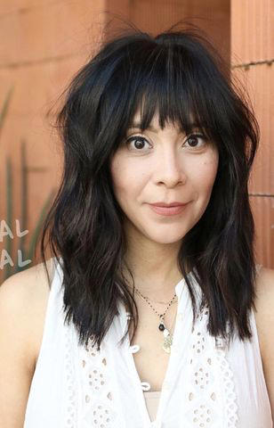 Textured Collarbone Cut, Shaped Bob, Curtain Bangs, Layered Mid-Length Curls, Modern Mullet, Long Layers, Asymmetrical Lob, Rounded Bob, Girly Shag, Asymmetrical Pixie, Layered Long Curls, Deep Side Part, Classic Hollywood Cut, Top-Heavy Shag, Face-Framing Shoulder Cut, Bob with Hidden Layers, Longer Curtain Bangs, Subtle A-Line Length, Wispy Curls, Cascading Curls, Flipped Bob, Side Bangs, Frenchie Bangs, Curly Cropped Cut, French Bob, Curl-Boosting Layers, Casual Chin Bob, Short Shag Cut, Face Framing on a Straight Cut, Grown-Out Curtain Bangs, Brunette Beach Waves, Layered Curtain Bangs, Bob with Bangs, Micro Bangs