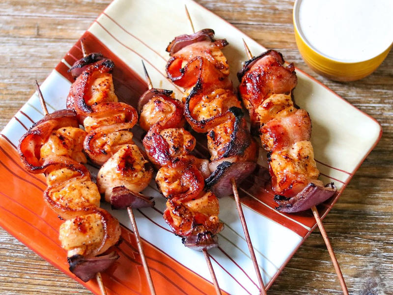 Bacon Ranch Chicken Skewers, City Chicken, Easy Chicken Satay, Shish Tawook Grilled Chicken, Chicken Souvlaki with Tzatziki Sauce, Chicken and Chorizo Skewers, Lemon Garlic Butter Chicken Spiedini, Turkish Chicken Kebabs, Grilled Chicken Teriyaki Skewers with Miso Ranch, Chicken Kabobs Mexicana, Rosemary Ranch Chicken Kabobs, Jamaican Jerk Chicken, Moroccan-Spiced Chicken Skewers, Pineapple Chicken Tenders, Bang Bang Chicken Skewers, Chili-Lime Chicken Kebabs, Slayer's Sweet, Tangy, and Spicy Kabobs, Yummy Honey Chicken Kabobs, Chicken on a Stick