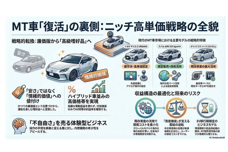 市場規模とMT復活, 電動化時代の体験価値, 高付加価値の戦略, EVシフトとの対立, ニッチな高単価戦略, 利益率維持の経営感覚